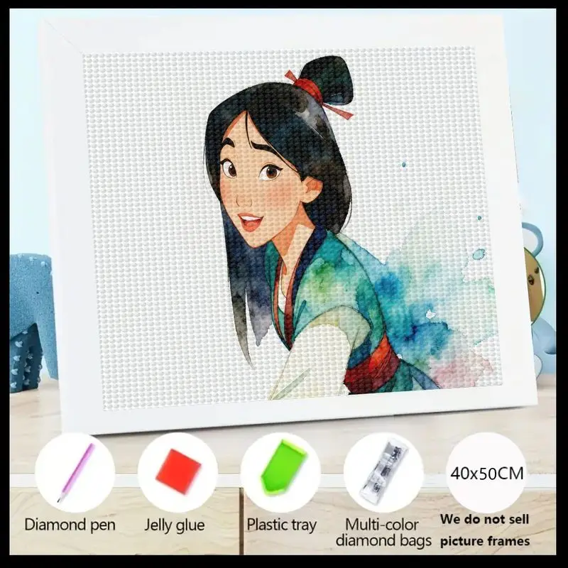 

1 шт. комплект алмазной живописи Mulan Theme 5D, набор для рисования с кристаллами и драгоценными камнями своими руками, яркая акварель, мультяшная героиня, настенный декор для A