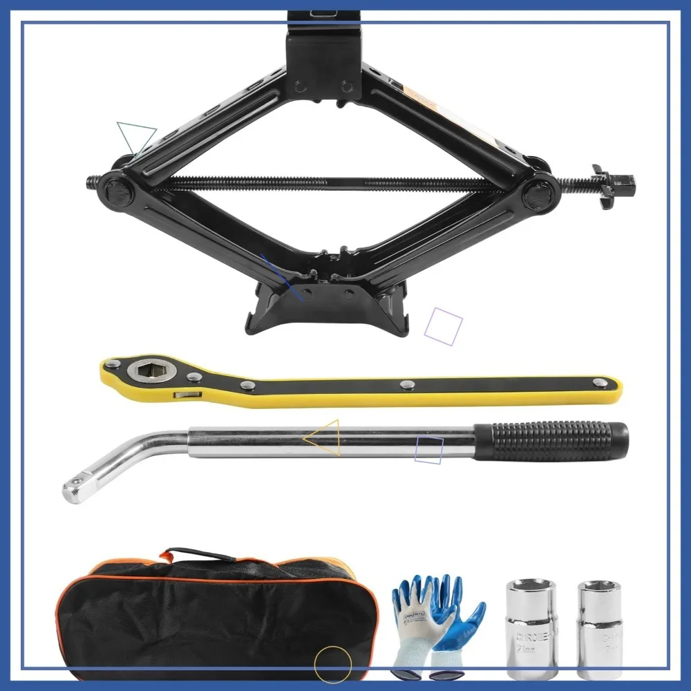 

2 Ton Portable Car Jack Kit with Lug Wrench and Gloves for Emergency Tire Changes on Sedans, SUVs