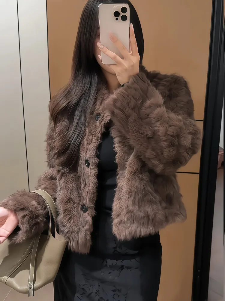 Winter Nieuwe vrouwen Korte Losse Faux Lamsbont Jas Single-breasted Pluche Jas Lange Mouw Kantoor Dame Pluizige tops Harige Jassen