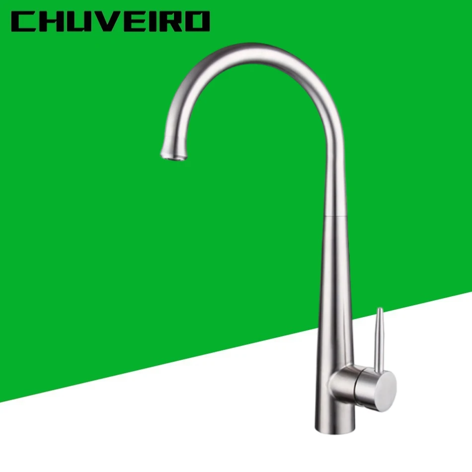 

Kitchen Faucet 304 Stainless Steel Brushed 360 Degree Swivel Single Handle Hot and Cold Water Tap Sink Mixer Faucets Crane