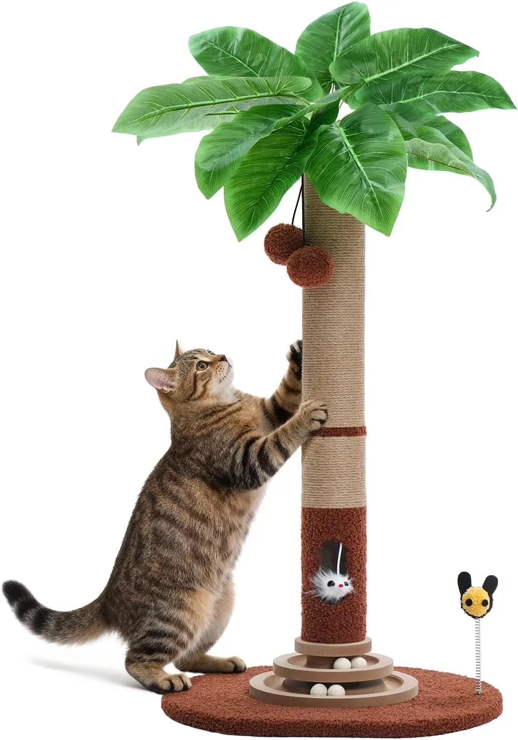 

Made4Pets 35" Tall Cat Scratching Post with Sisal Rope, Interactive Hanging Balls, Toy Mouse and Two-Layer Ball Track Ca