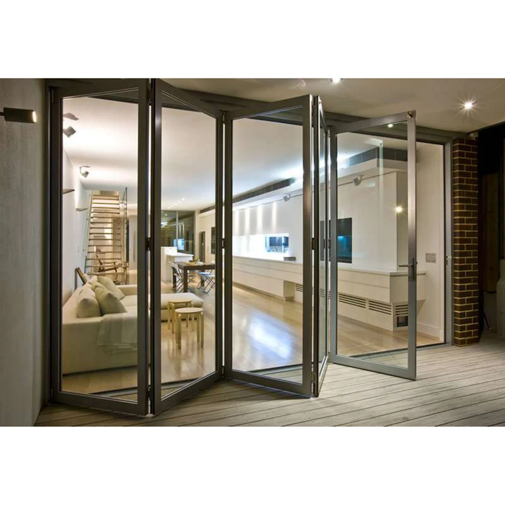 Customized Folding Door Service CBMmart American Standard Black Frame Aluminum Alloy Bi-fold Door Tempered Clear Glass Folding D