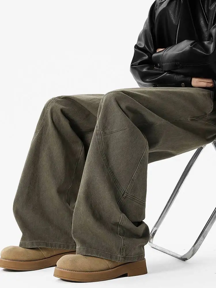 Summer Men's Women Army Green Cargo Pants Lightweight Trendy Casual Loose Straight Leg Wide Leg Trousers