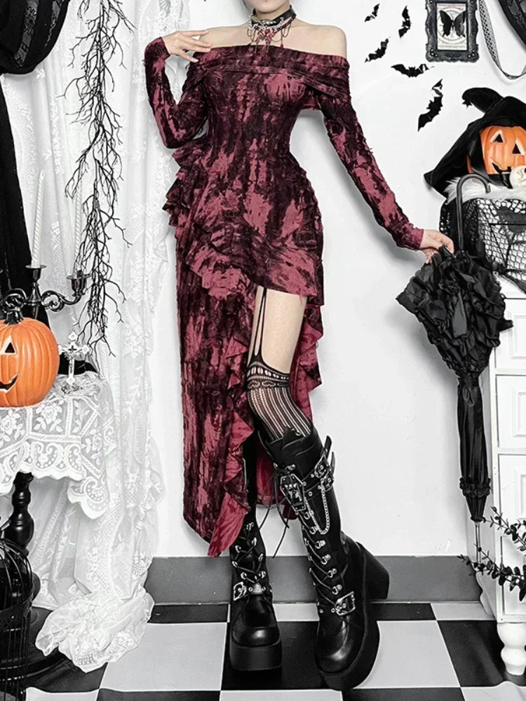 فستان حفلات قوطي جمالي جديد لعام 2025 للنساء Fairycore Grunge Coquette ملابس الشارع Y2k E-girl الجرونج قبالة الكتف