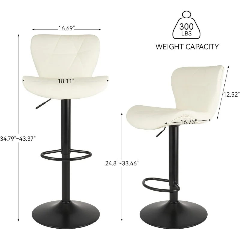 

Modern Bar Stools Set of 4, Adjustable Faux Leather Upholstered Swivel Bar Stools, Counter Bar Chairs with Back for Kitchen