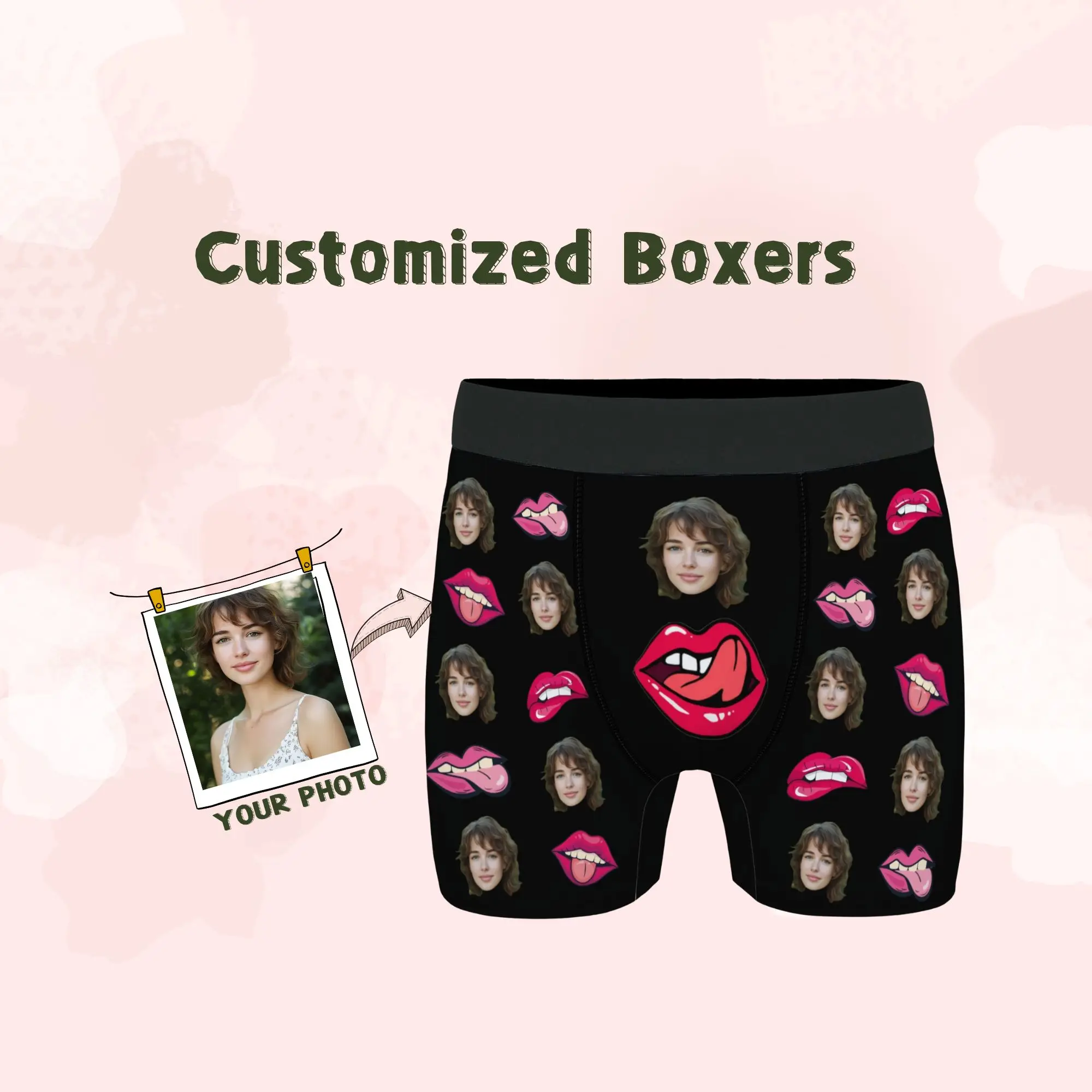 شخصية هدية الذكرى السنوية للزوج مخصص الوجه الرجال الملاكم ملخصات أسود أحمر الشفاه اللسان الوجه طباعة هدية حلوة فريدة من نوعها #1