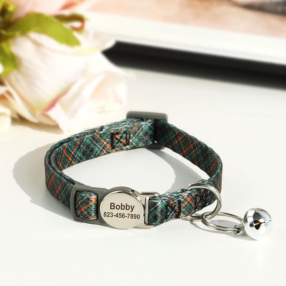 Personalisiertes bedrucktes Katzenhalsband, verstellbare Kätzchen-Welpenhalsbänder mit kostenlos graviertem ID-Namensschild, Glocke, Anti-Verlust-Katzenhalsbänder – Detail 12