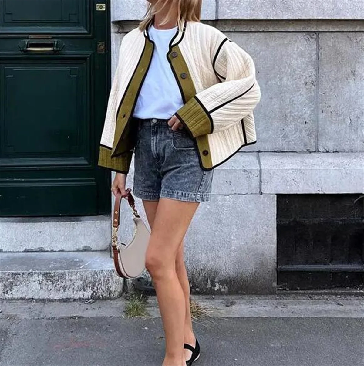 Autumn Winter Quilted Coat For Women Loose Long Sleeves Single Breasted Jacket Lady Fashion Contrast Color Coats Street Outwear