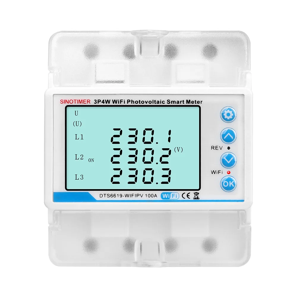 

3 Phase Energy Meter WIFI Intelligent Reclosing Photovoltatic kWh Power Consumption Electricity Measurement AC 380V 100A