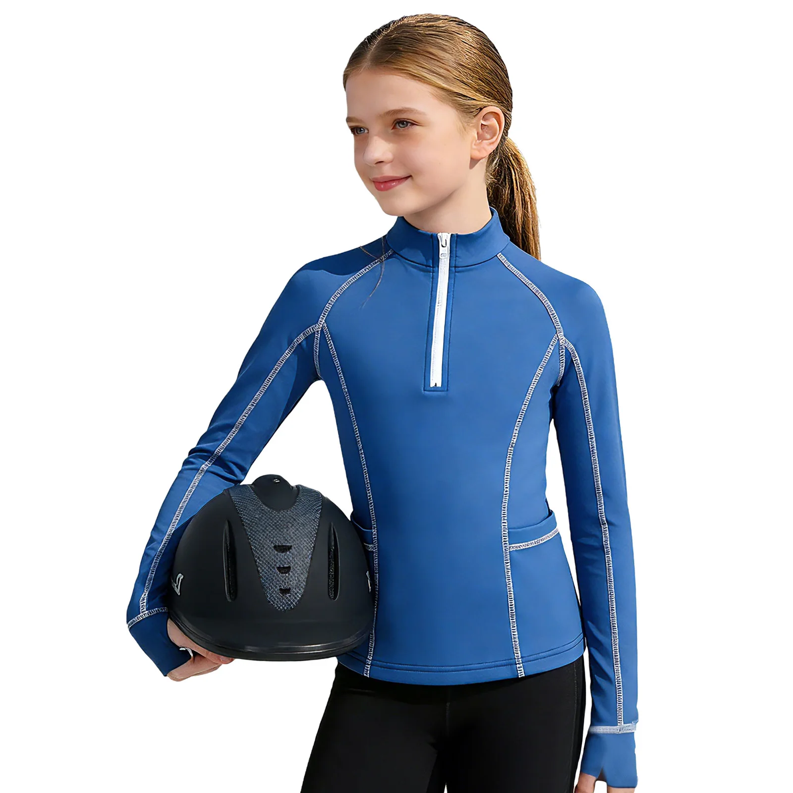 Kids Girls Athletic Thermal Coat Shirts Long Sleeve Half Zip-Up Pullover Sweatshirt with Pockets for Sports Yoga Workout Running