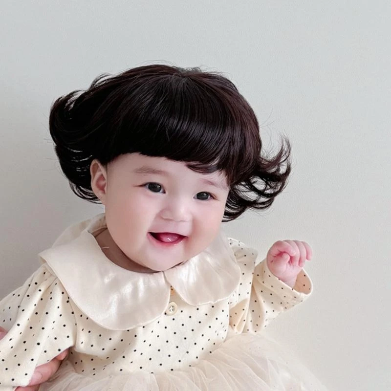 

J15U 0-3 Year Girls Lovely Hat Short Curly Hairpiece Fashionable Baby Toupee Bonnet Creative Photography Accessories