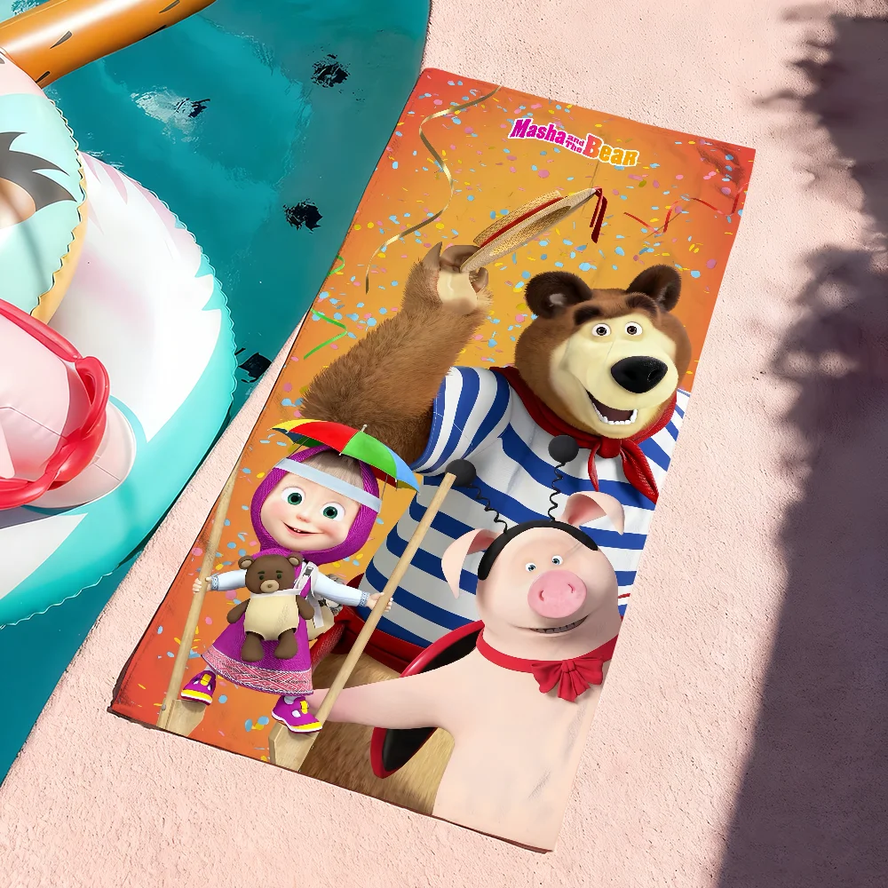 Cartoon Towel Soft Pool Gift For Travel Gym Shower Camping Quick Dry Sports M-Masha-and the B-Bear Cute Large Beach Towels