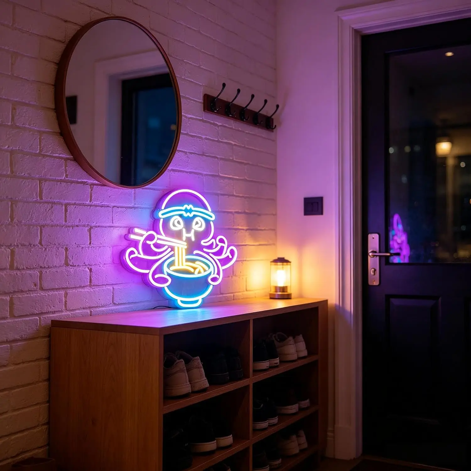 LED Neon Sign Cartoon Octopus Eating Noodles USB Powered Neon Light, Home Window Bar Party Gaming Room Business Decor Gift