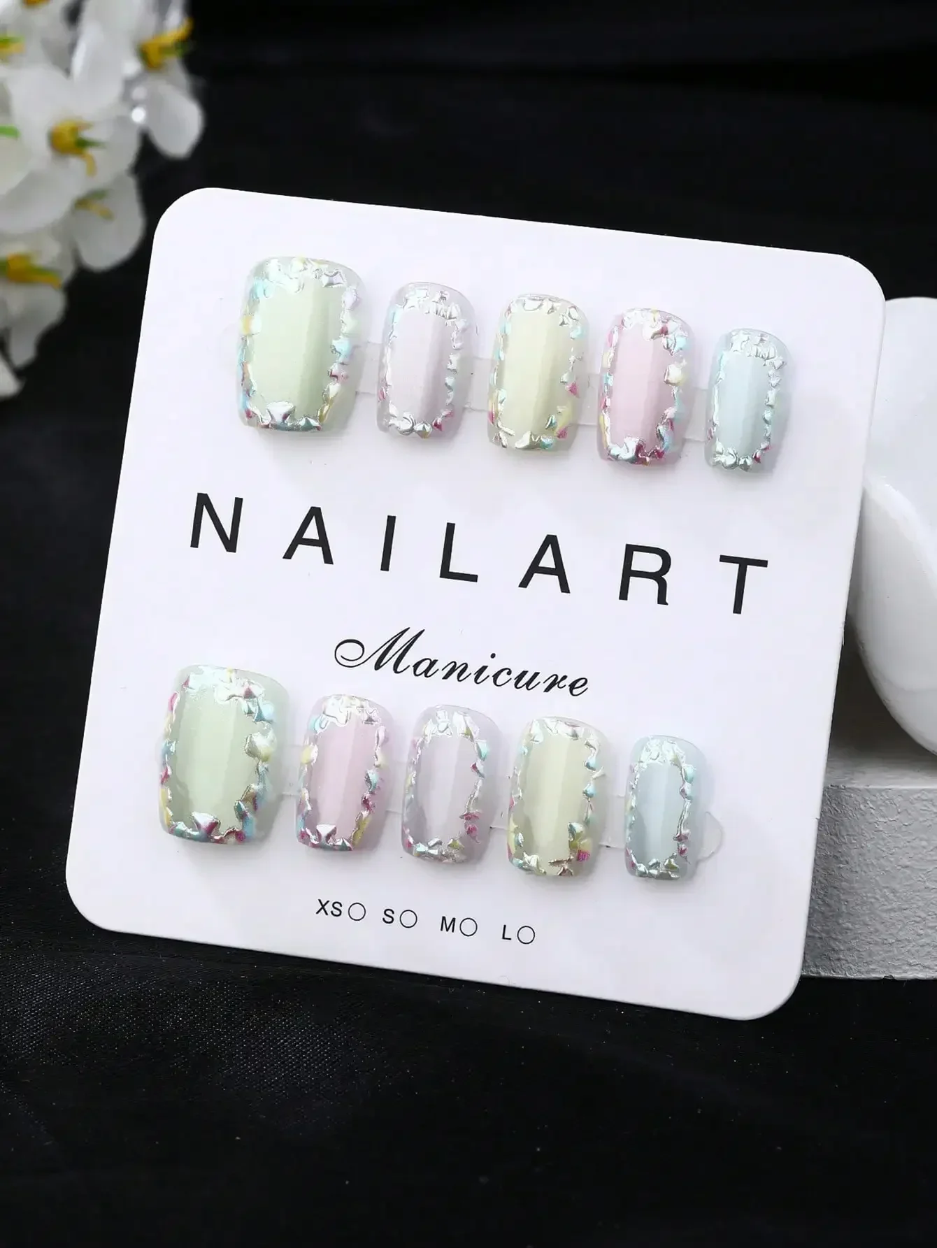 

10pcs French Manicure Press-On Nails, Short Trapezoid Shape, Handmade Elegant Design, High-End French Style, Gel Polish, Glitter