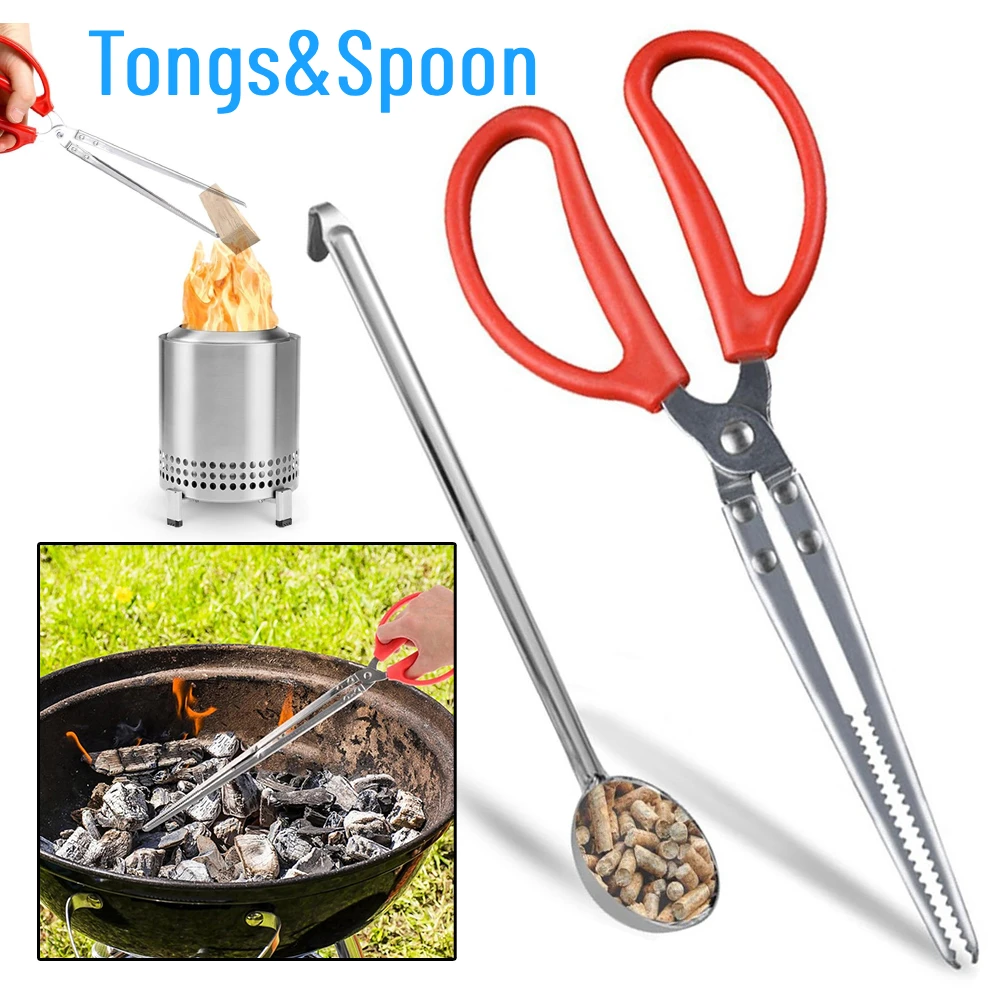 Stainless Steel For Tongs Scoop Outdoor Indoor Firewood 50ml Scoop Pellets Fireplace Barbecue Fire Pits For Tongs Spoon Set