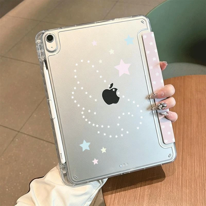 Cute Colorful Star Pink Wing Tablet Case For iPad Pro 11 12.9 13 A16 M2 M4 M3 M5 Shell 5/6/7/8/9/10/11th Mini Air 3 4 5 6 Cover
