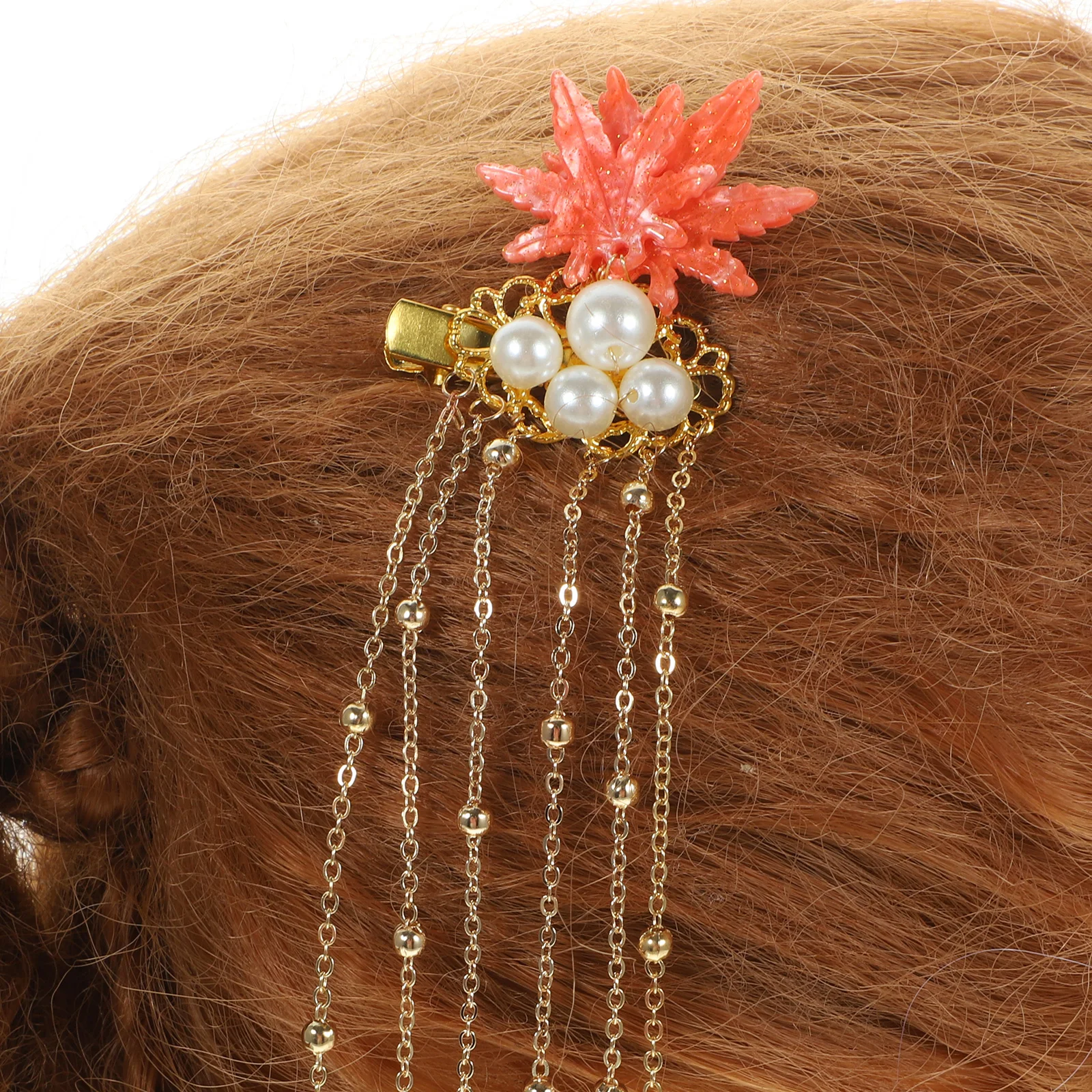 

Elegant Tassel Maple Leaves Hair Clips for Women Metal Small Accessories Bridal Wedding Party Prom Banquet Decorative Wear