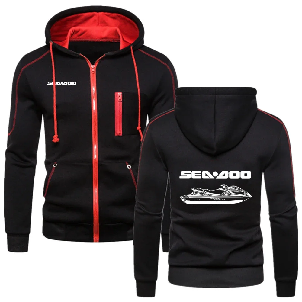 2024 Sea Doo Seadoo Moto Logo Print Spring Autumn Men's New Casual Hooded Sweatshirt Cardigan Personality Zipper Cotton Hoodies