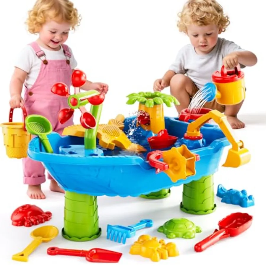 

Уличный стол для игр с песком и водой для малышей 1-3 и 3-5 лет с пляжными игрушками, лопатками, формочками, летний сенсорный игровой набор синего цвета для мальчиков и девочек