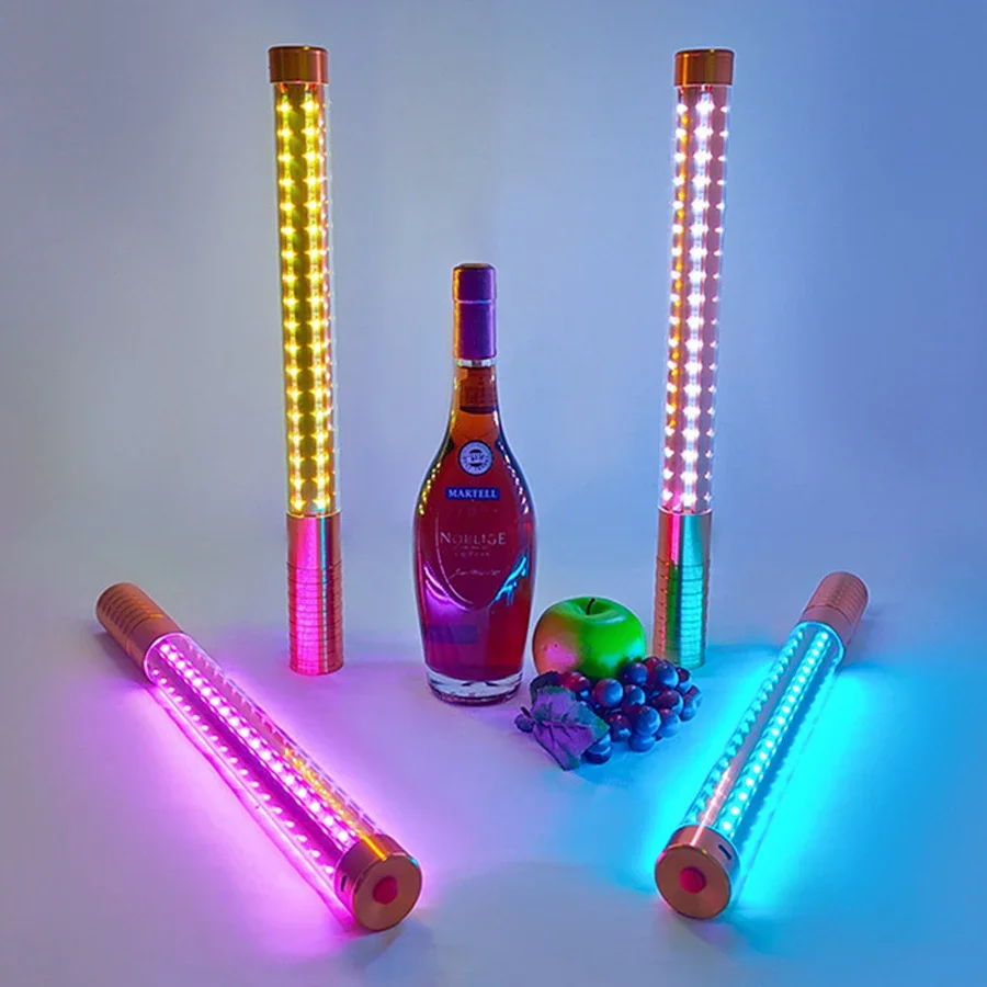 

1 шт., 45/60 см, перезаряжаемая RGB светодиодная стробоскопическая дубинка, топпер для бутылок, электронные VIP-барные бенгальские огни для ночного клуба, вечерние принадлежности, декор