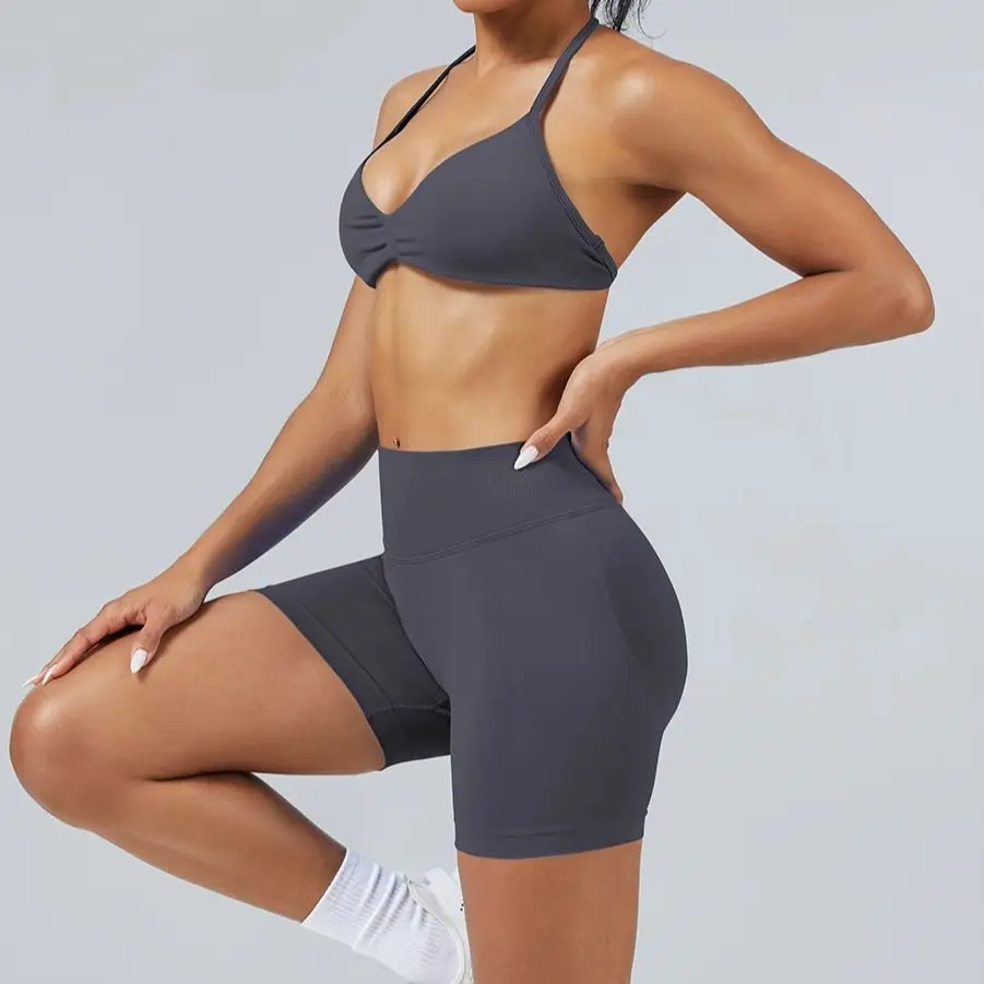 لا شعار 2 قطعة مجموعة رياضية النساء سلس ملابس رياضية لليوجا Strappy الرياضة الصدرية مجموعة تي شيرتات قصيرة للأطفال الصالة الرياضية اللياقة البدنية ملابس رياضية الجري تجريب مجموعات