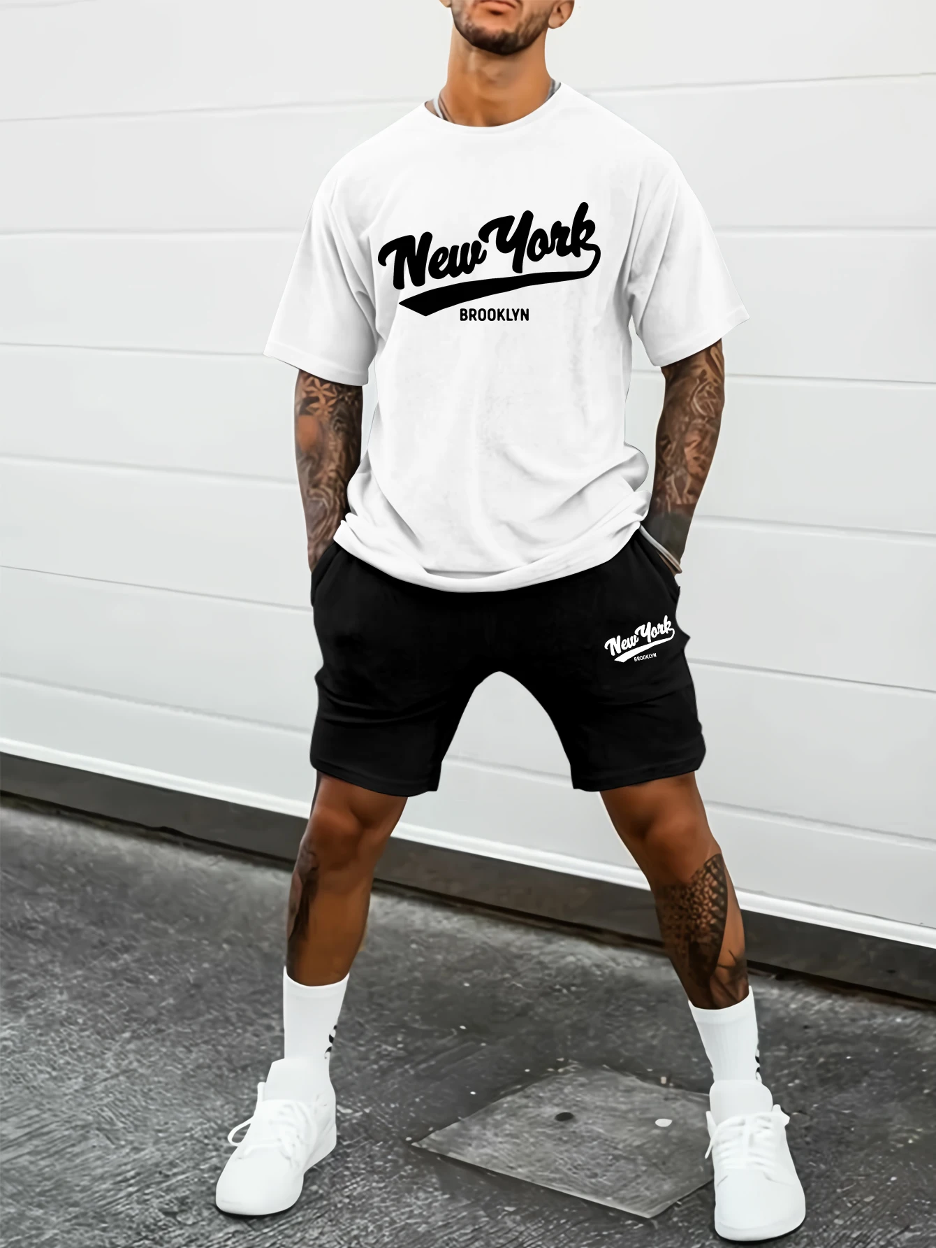 Summer Men\'s Sets Loose Casual T-Shirt And Shorts Set With New York Print Letter Handsome Male Sport Two-Pieces Suit