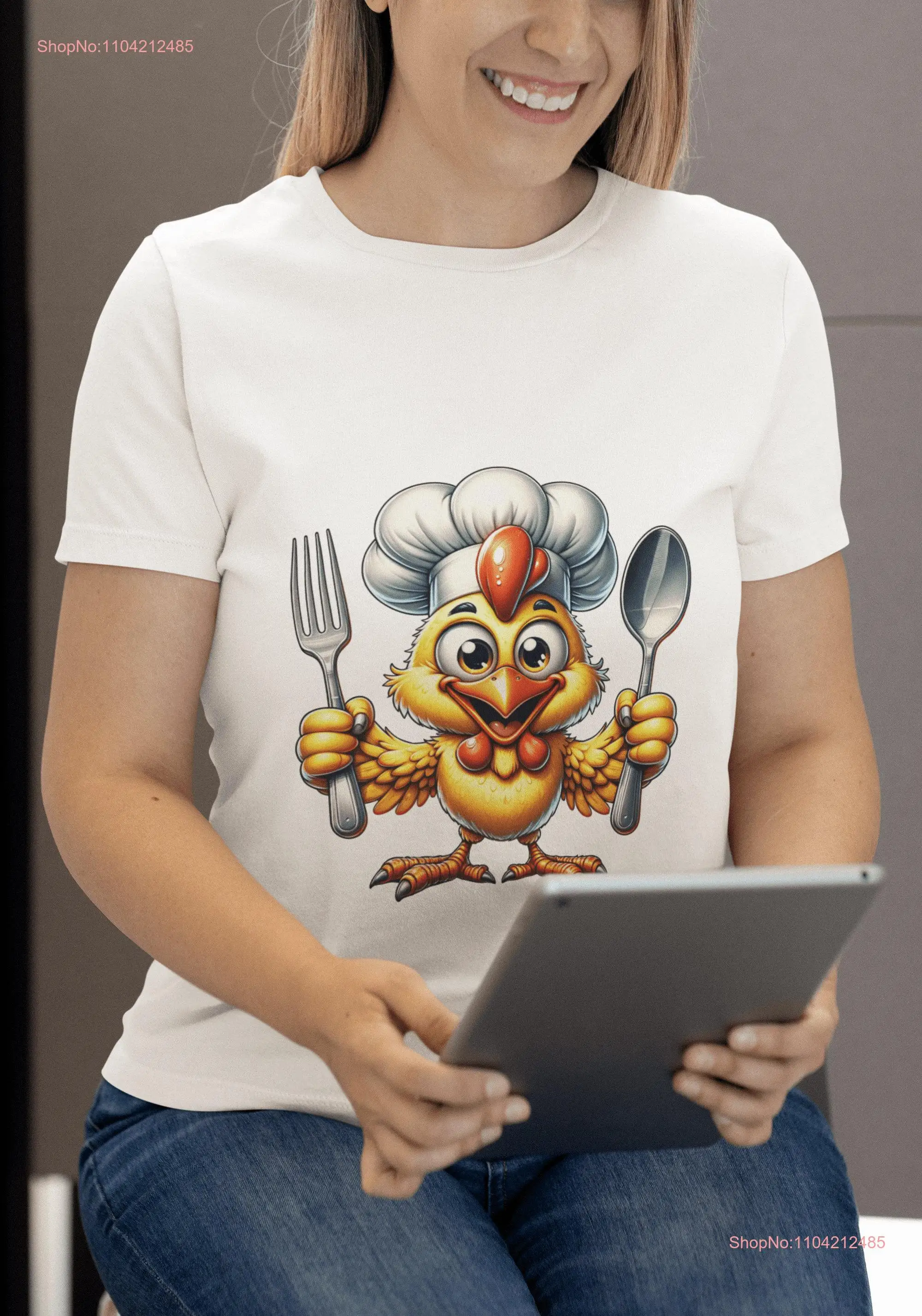 חולצת שף תרנגולת קרטון מצחיקה לבישול ביתי ייחודי בגדי מטבח נוחים ללבישה יומיומית