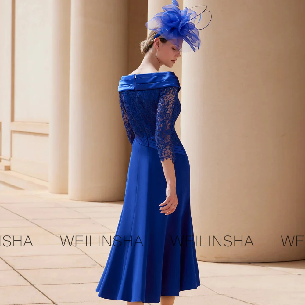 Eleganckie Sukienki dla Matki Panny Młodej 2025 Satynowa Sukienka Koktajlowa w Linii A z Kwadratowym Dekoltem, Koronkowymi Plisami i Marszczeniami, Sukienka dla Matki Pana Młodego