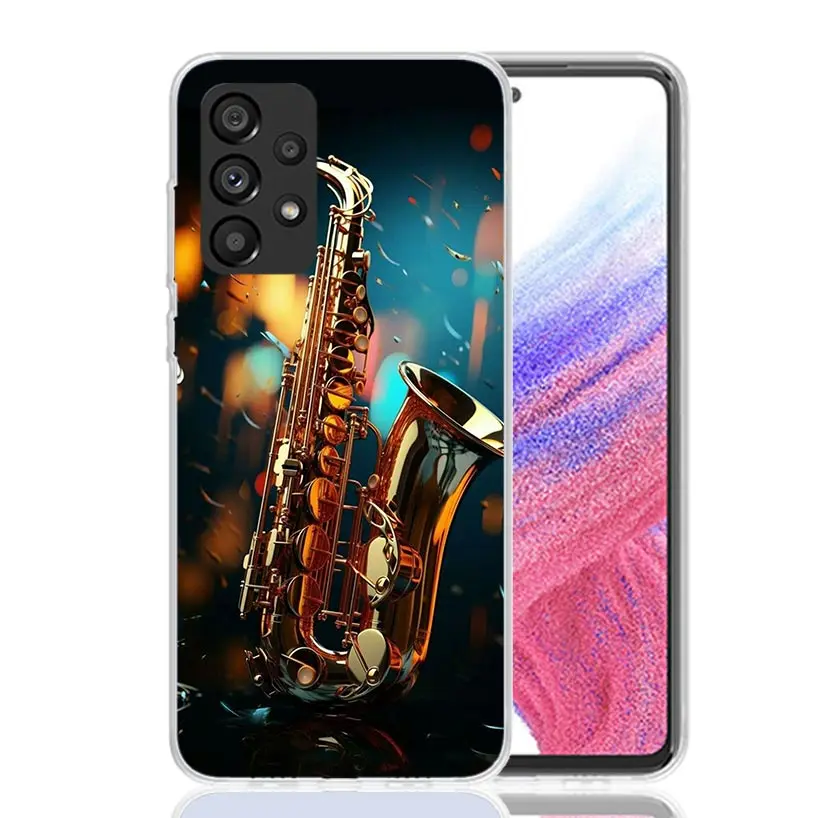 Music Saxophone Instrument Phone Case For Samsung Galaxy A14 A15 A13 A12 A54 A55 A53 A52 A04S A24 A25 A23 A22 A34 A35 A33 A32 A0