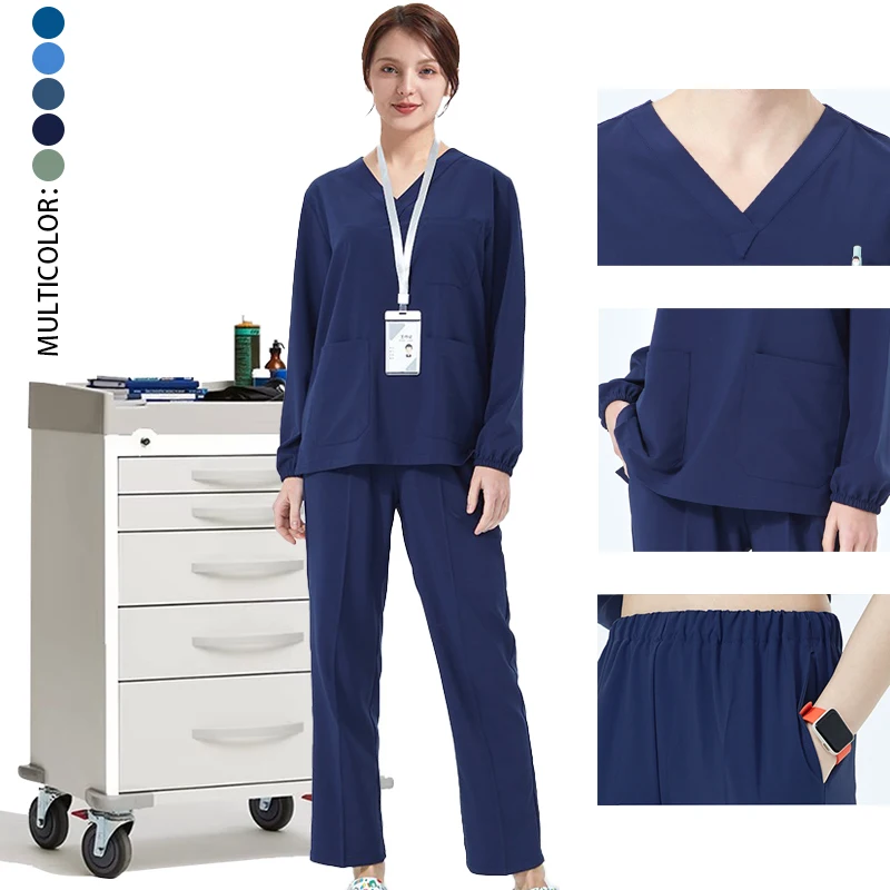 Pro Comfort mundury szpitalne zestawy do szorowania lekarze zwierzęta domowe garnitury pielęgniarskie klinika stomatologiczna odzież robocza długie rękawy mundury pielęgniarki S01