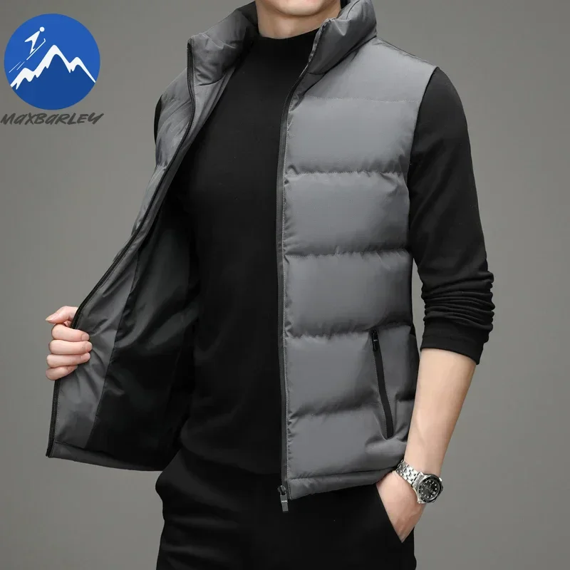 2025 Winter Vest Jacket Men Light Luxury Thick Warm Windproof Sleeveless Coat Male Casual stand collar Down Cotton Padded Vest
