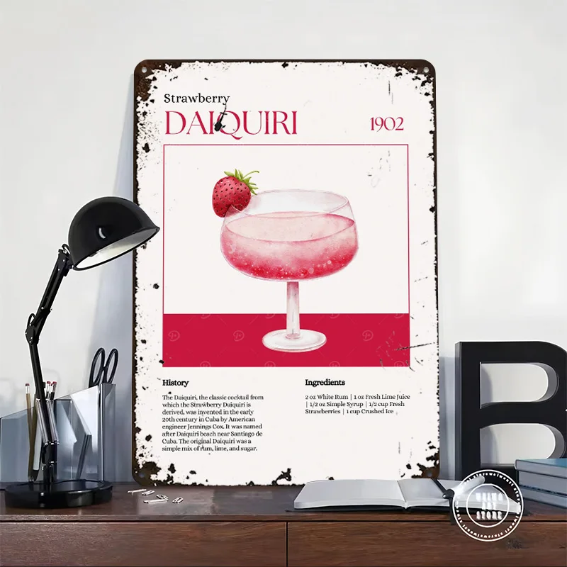 الفراولة Daiquiri كوكتيل المعادن المشارك علامات معدنية جدار الفن مكتب ديكور مخصص تين تسجيل للمنزل الديكور بار الملحقات #2