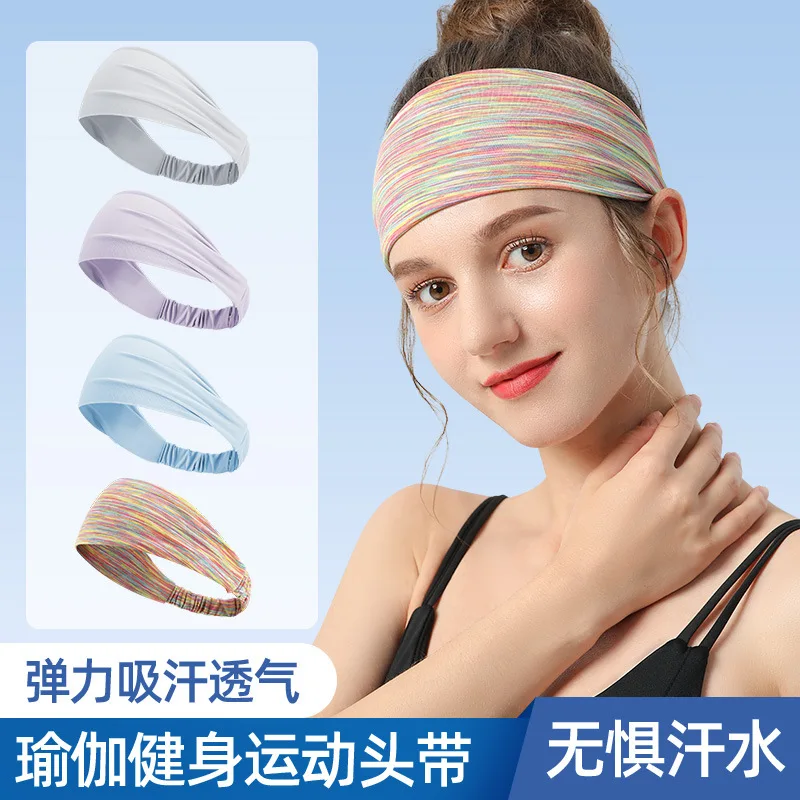 Summer New Sports Printing Headscarf Fitness Yoga Sweat-absorbing Headband Women Running Gradual Change Wide Edge Ice Silk