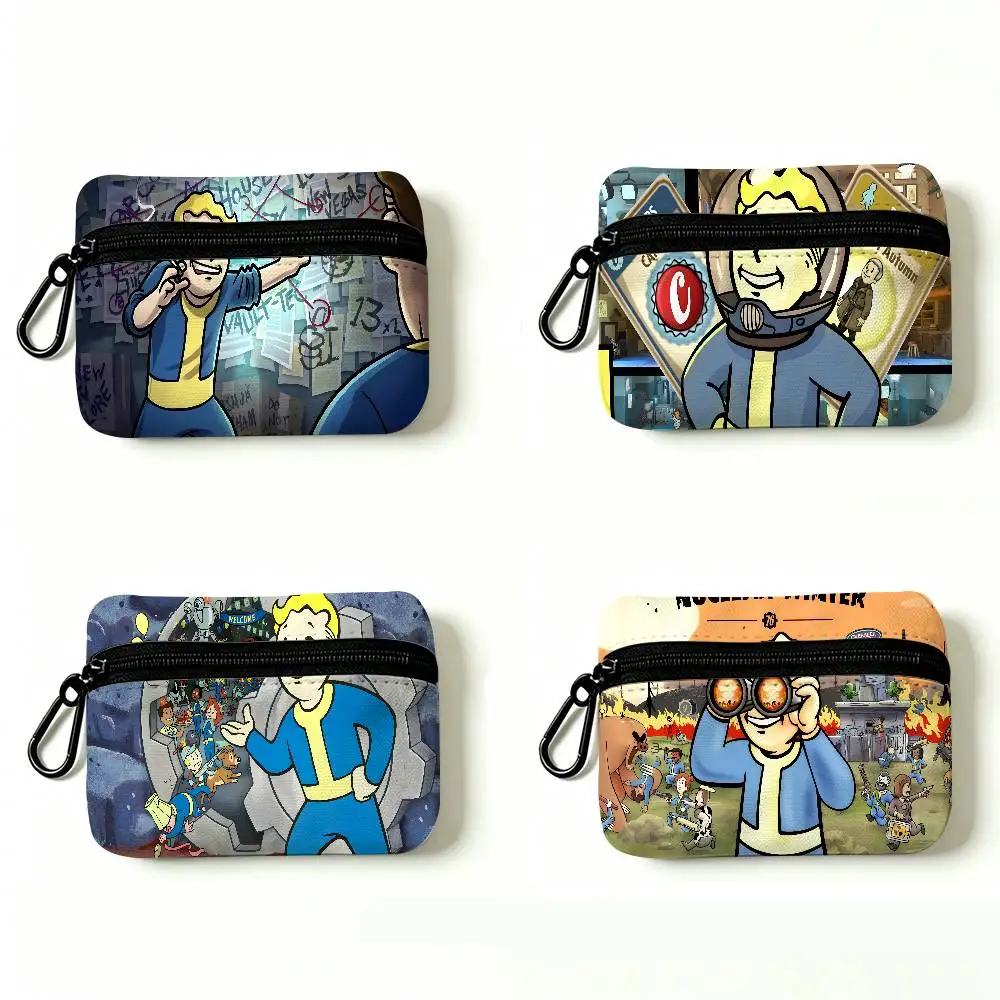F-Fallout Retro-Apocalyptic Portable Oxford Fabric Mini Wallet Carabiner Design Small Coin Bag For Cards Keys Earphones