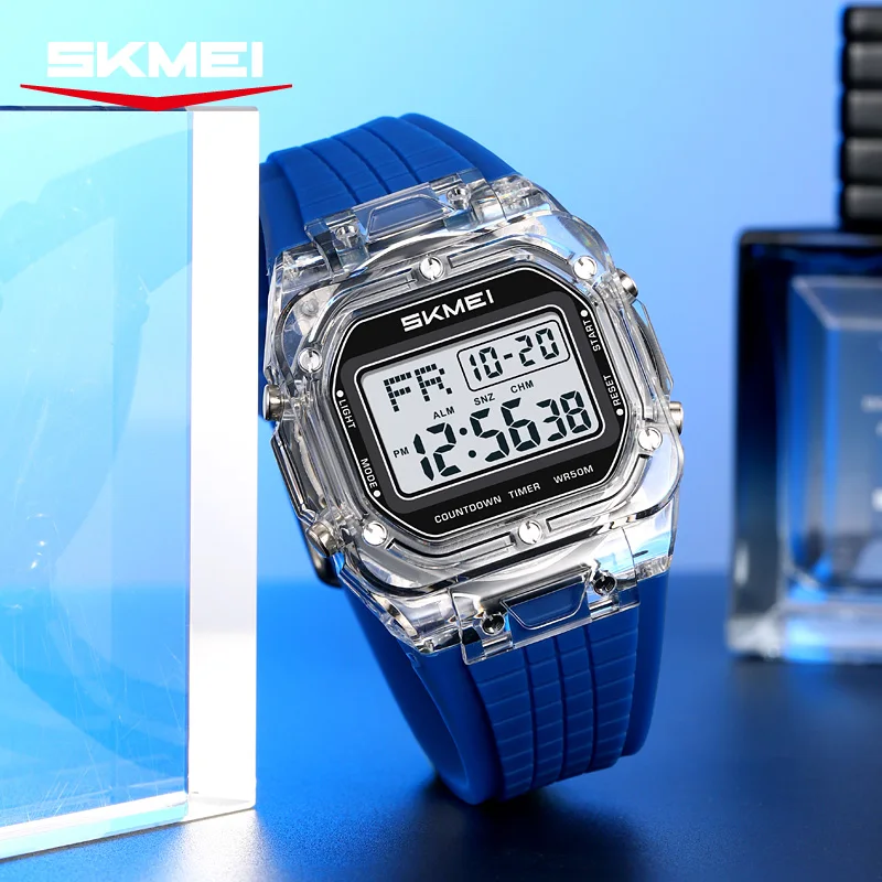 SKMEI 2683 Stopwatch Sports Men Digital Watches Fashion Men's Digital Watch Transparent Case 50M Waterproof Calendar Luminous