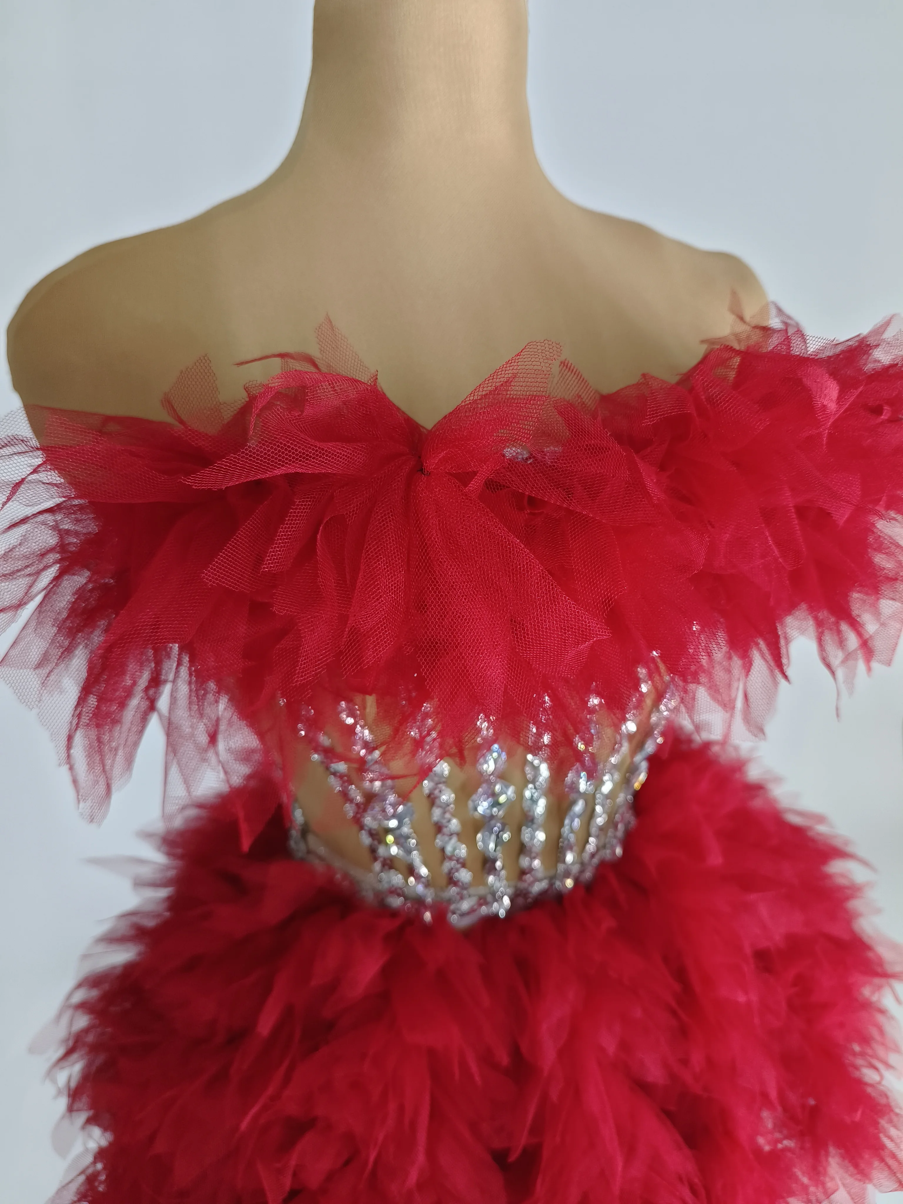 Red Sparkly Performance Women 2 Pcs Set Costume Carnival Rave Festival Dress Party Birthday Stage Wear Las Vegas Show Nightclub