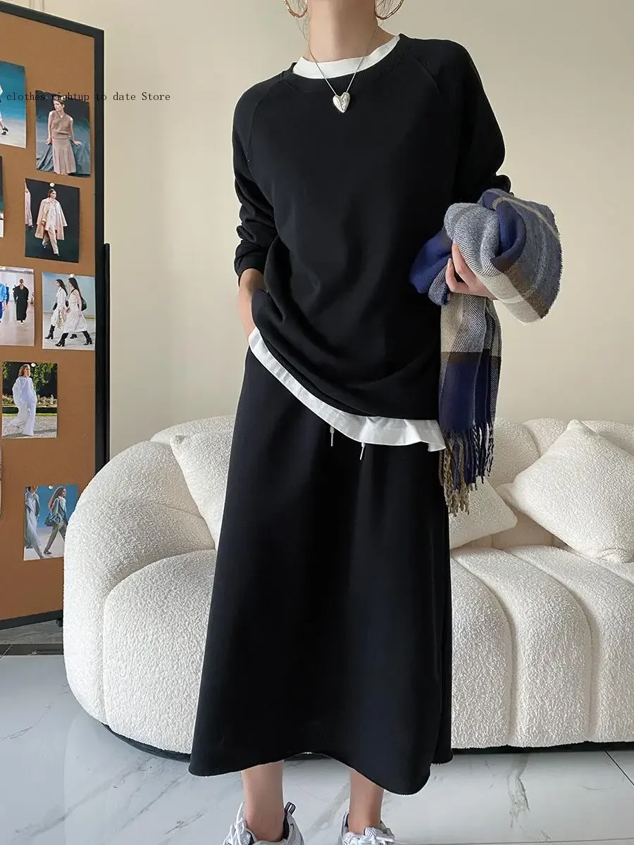 Spring and Autumn Fashion Two-Piece Casual Loose Sweater Dress Set
