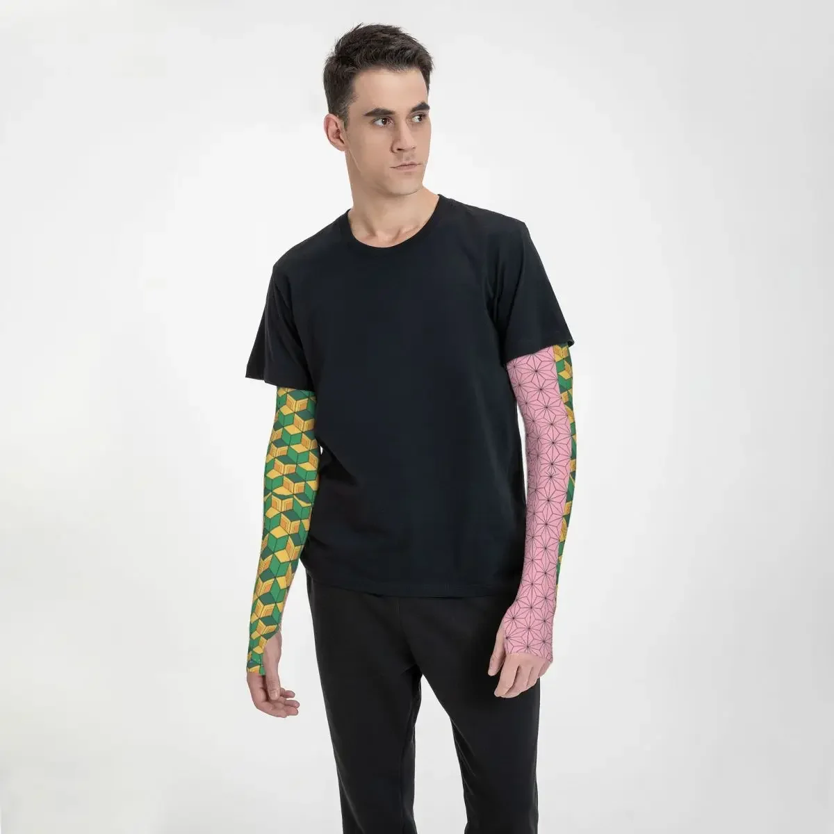 Cooling Kimetsu No Yaiba Arm Sleeves Women Men Pattern Nezuko Kamado x Tomioka Giyuu Haori Athletic Sports Tattoo Cover Up