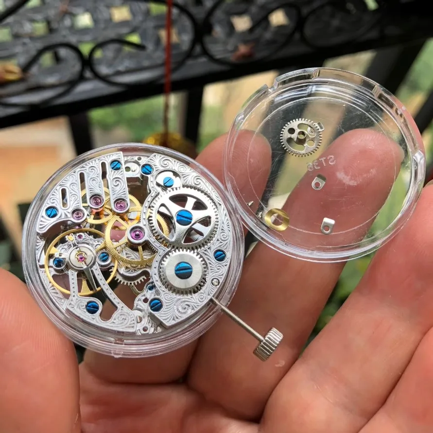 حقيقية الميكانيكية ETA6497 نموذج St3600SK الفضة دليل الهيكل العظمي الجوف خارج منحوتة الزهور حركة أجزاء إصلاح استبدال JX1014 #3