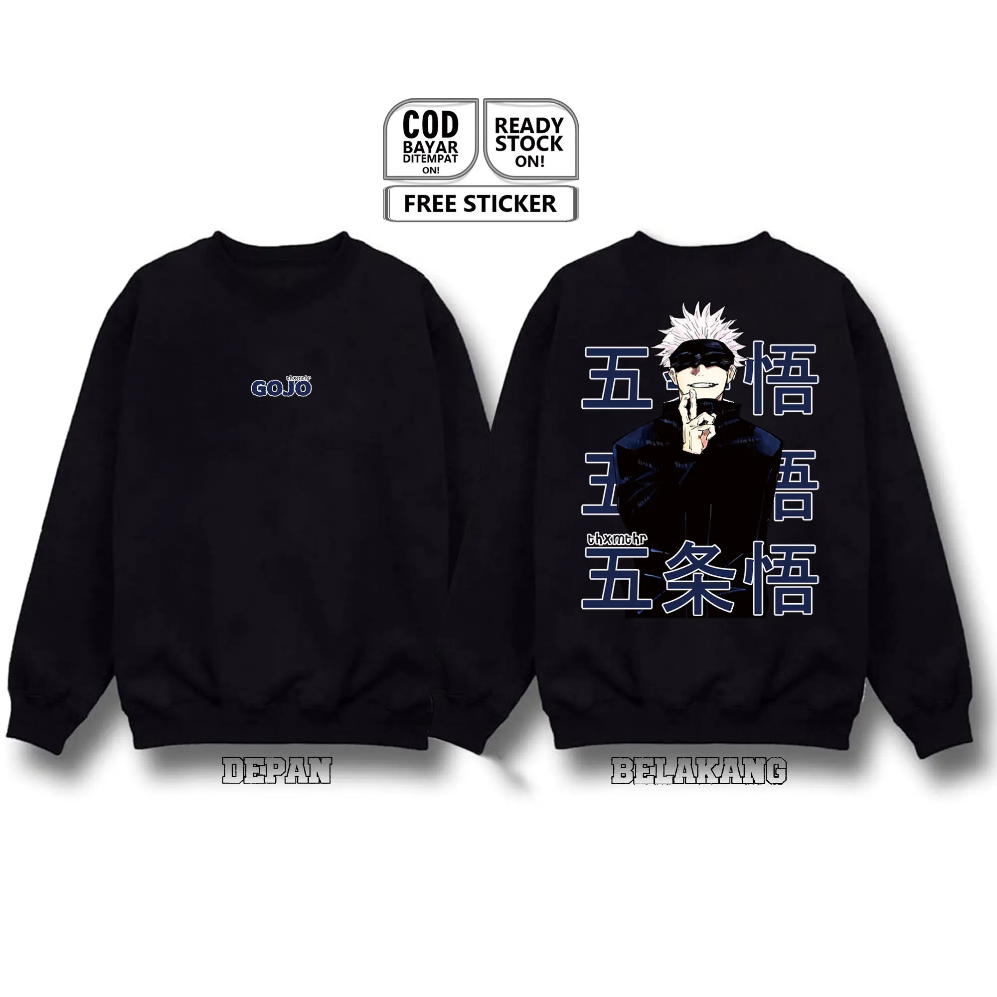 Sweater Crewneck Satoru Gojo Jujutsu Kaisen Anime Manga Baju Jepang Japanese Tokyo Metropolitan