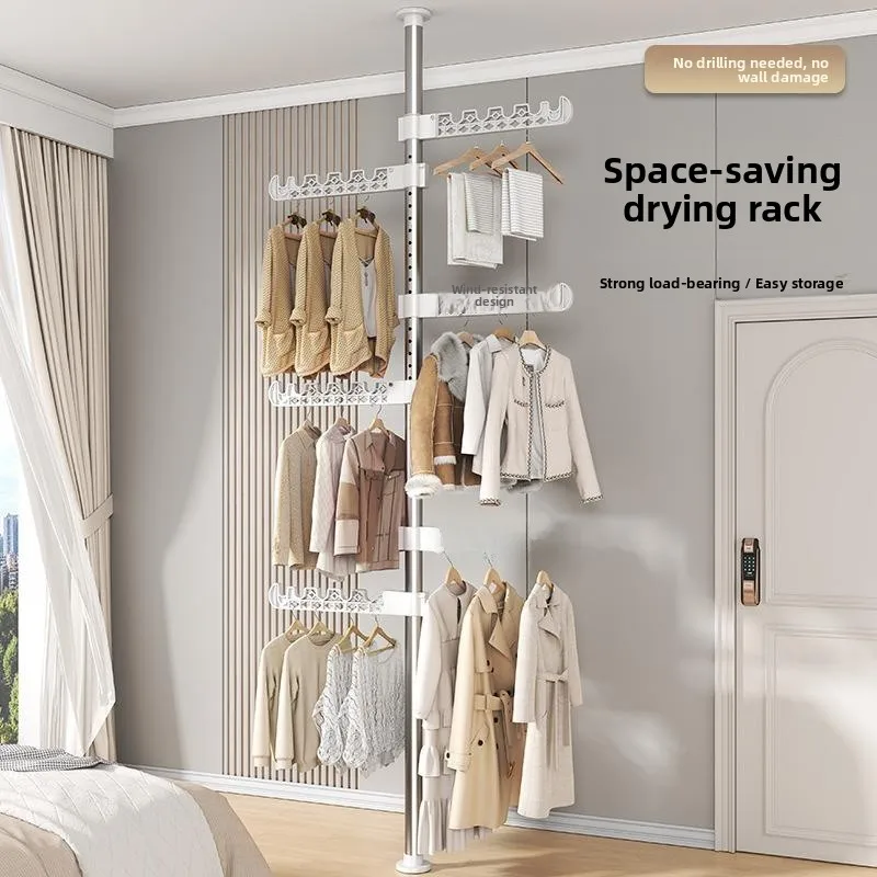 Home Use Bedroom Window Type Clothes Drying Rack Ground Mounted No Extension Required Iron Material Compact Laundry Pole