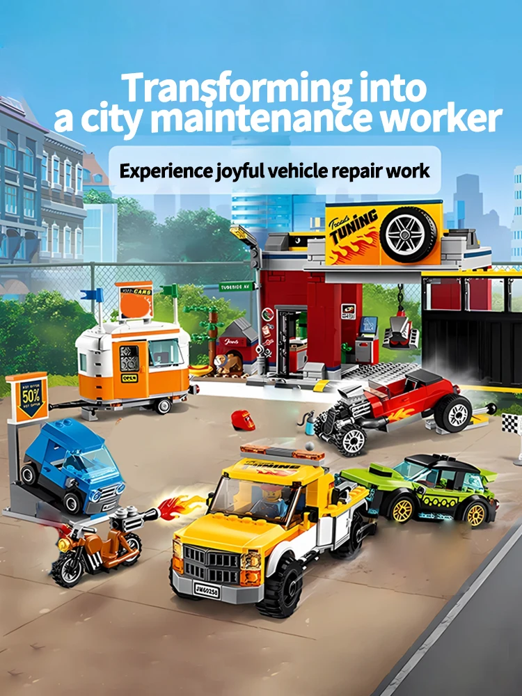 2024 City Series Auto Repair Center Creative Car Building Blocks Model Decoration Toys Children\'s Puzzle Assembly For Kids Gifts