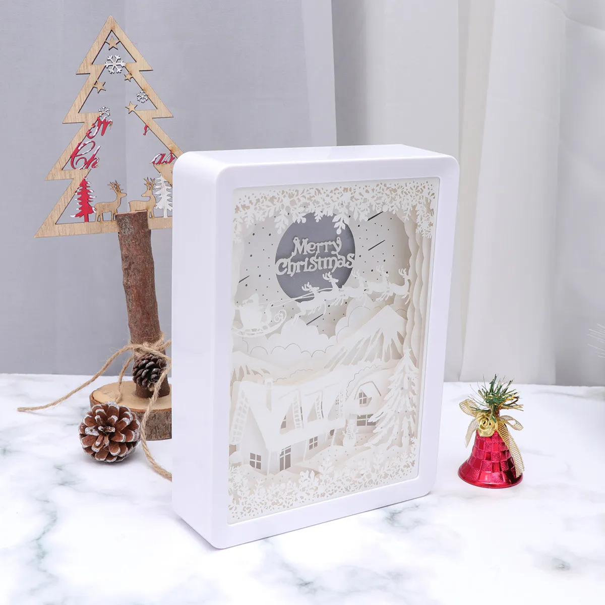 

3D Shadow Sculptures Night Lamp LED Christmas Paper cutting Light Xmas Decor Bedroom Living Room Warm Atmosphere