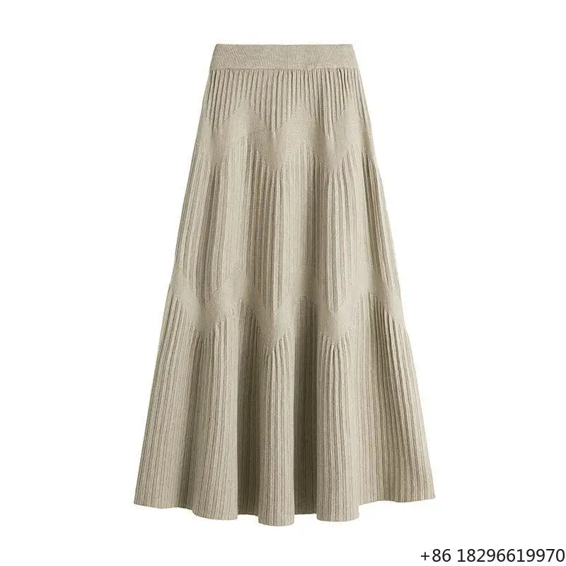 new-autumn-and-winter-mid-length-solid-color-a-line-skirt-casual-all-match-knitted-pleated-half-length-skirt-for-women