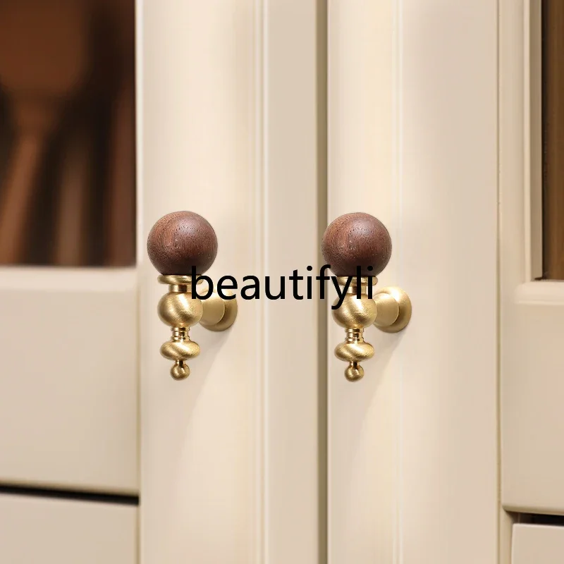 

zq1Retro walnut brass handle Medium antique bronze cabinet door Cabinet drawer handle Wardrobe door handle Light luxury
