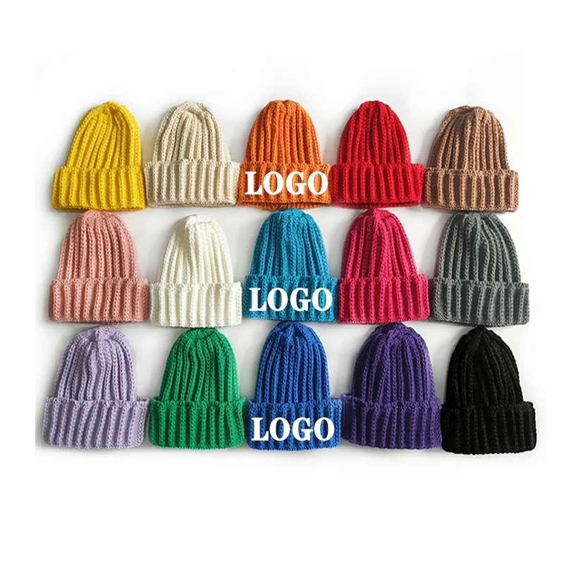 

Korean Style Winter Solid Color Children Knit Beanie Hat Chunky Soft Stretch Keep Warm Children Skull Cap Hip Hop Knitted Hat
