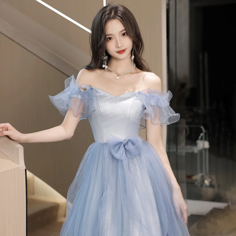 Blue Evening Dress for Women High-Grade Fairy Graduation Host Art Exam High-End Affordable Luxury Niche French Women's Clothing