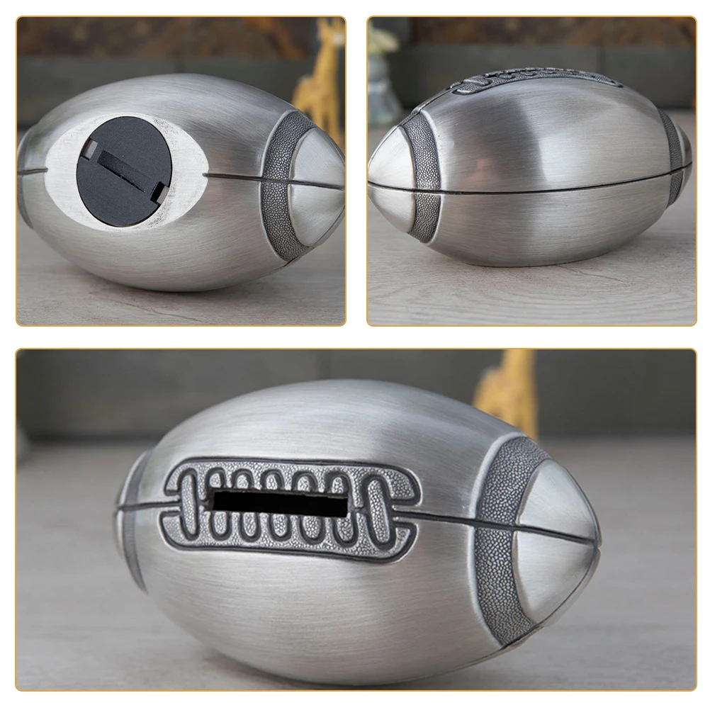 

Children European Coin Bank Rugby Ball for Boys Style Metal Saving Piggy Adults