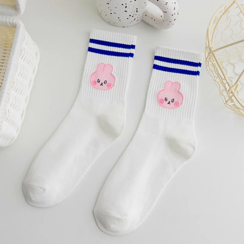 Japanese Cotton Rabbit Strawberry Love Illustration Cute Girl Cartoon Mid tube Socks Korean