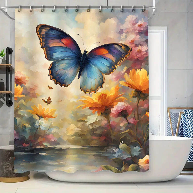 

Украсьте свою ванную комнату с прикосновением природы. Набор занавесок для душа с цветком-бабочкой для домашнего декора.